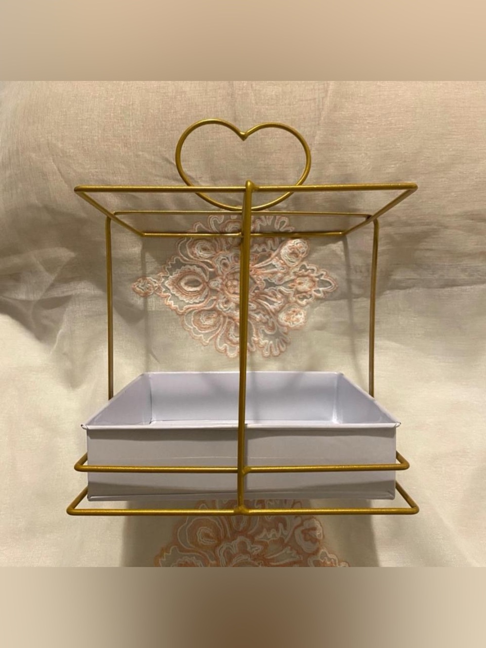 Gold Heart Wire Decorative Tray Basket